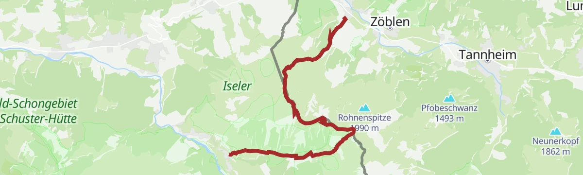Route map: Grenzgänger Etappe 1 - Bscheißer, Ponten, Zirleseck und Willersalpe - Hinterstein